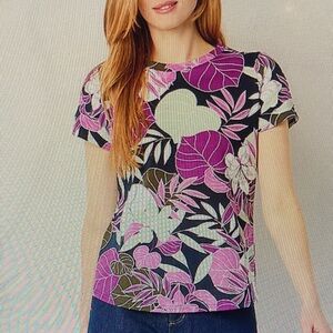 Liz Claiborne Multicolor Leaf Print Short Sleeve Top